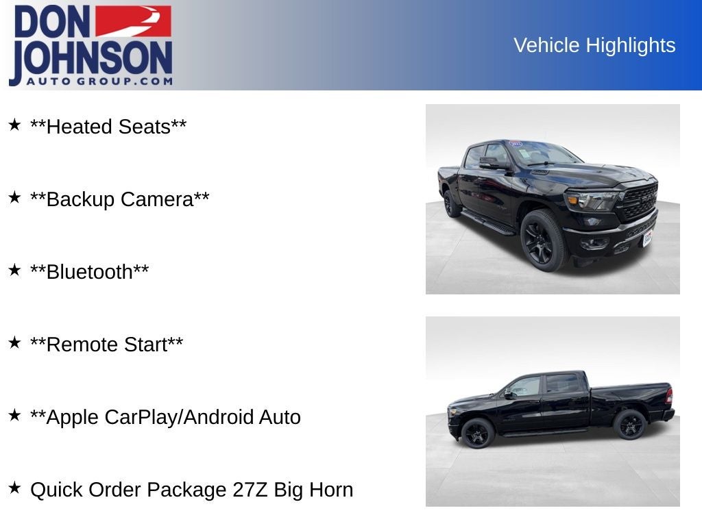 2022 RAM 1500 Big Horn Crew Cab 4x4 6'4' Box