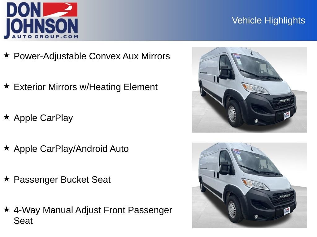 2025 RAM ProMaster 2500 Cargo Van Tradesman High Roof 159' WB w/Pass Seat
